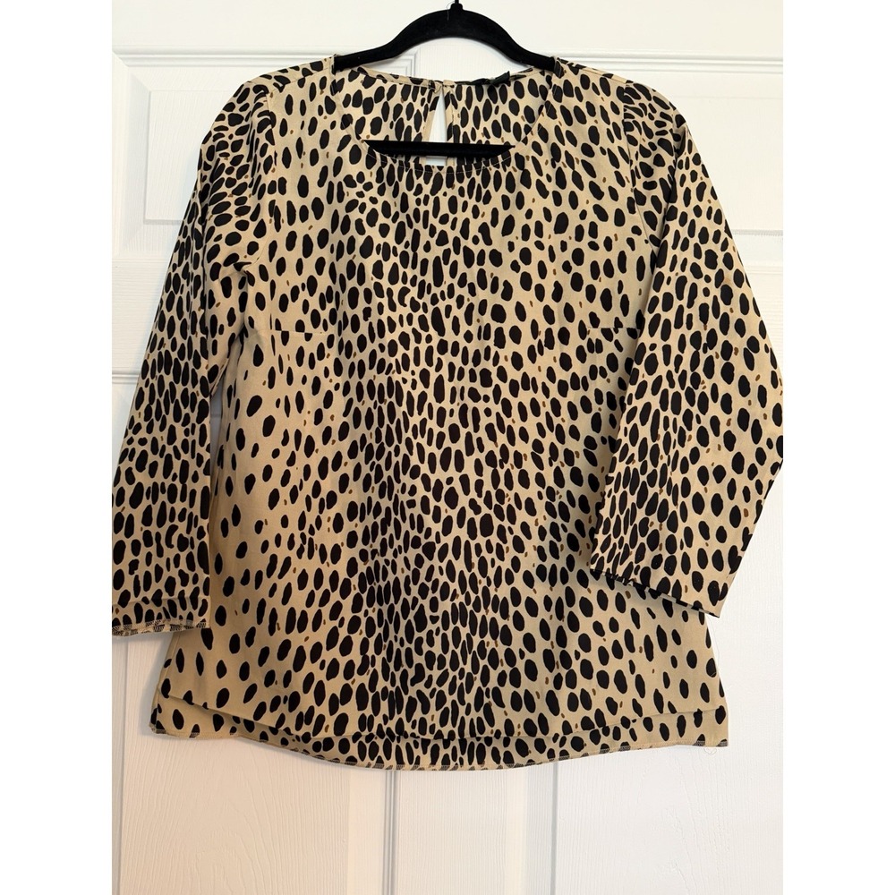 J.Crew Leopard Print Blouse Size Small S‎ Animal Cheetah Scoop Neck Keyhole Back